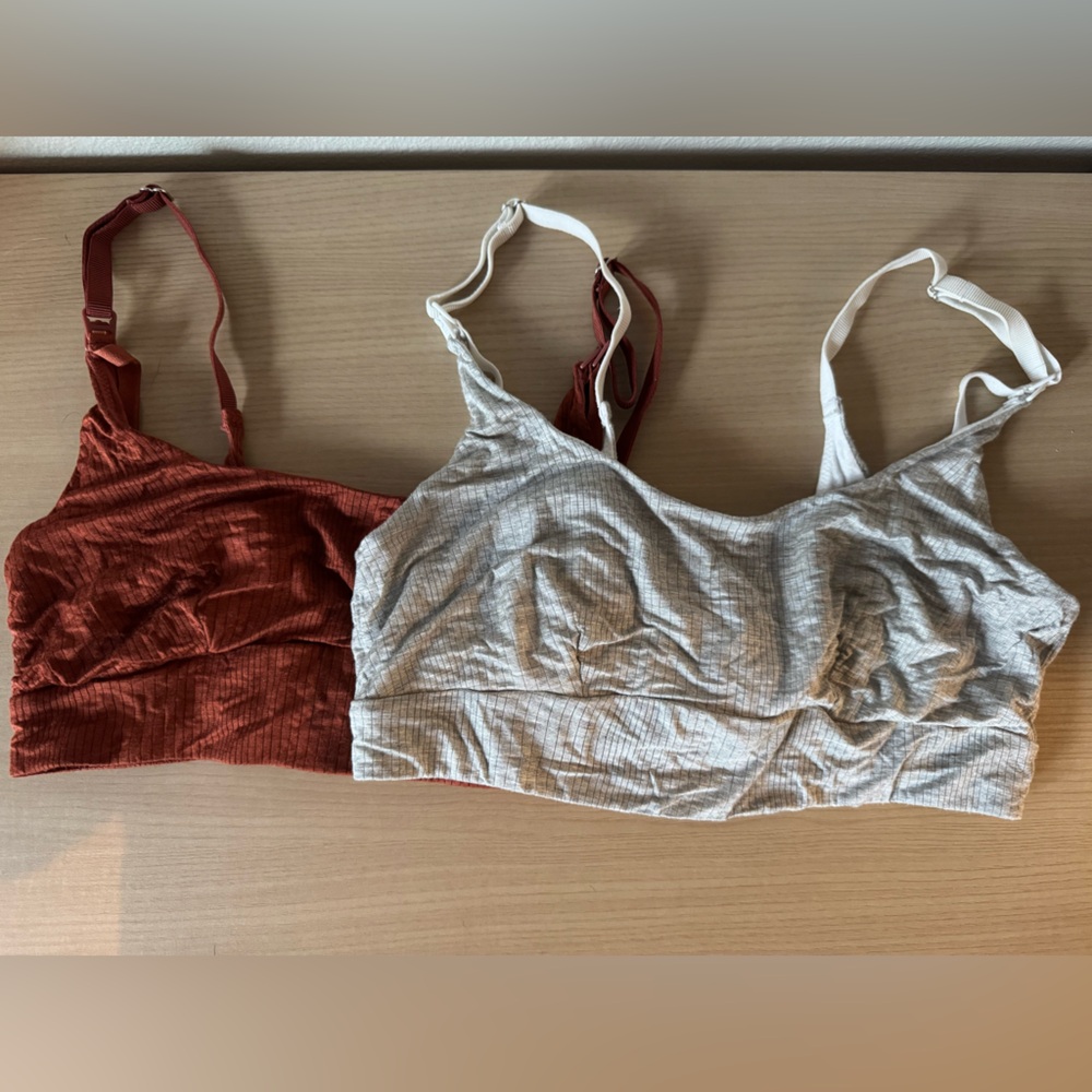 Bodily Ribbed Nursing Bralette Set - Rust and Gray
